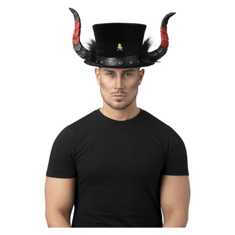 Costumes Australia Deluxe Devil Top Hat Adult Black Red Horns_1