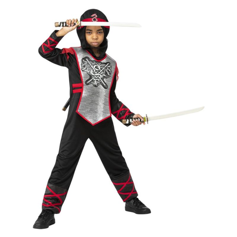 Costumes Australia Deluxe Dragon Ninja Costume Child Black Red Silver_1