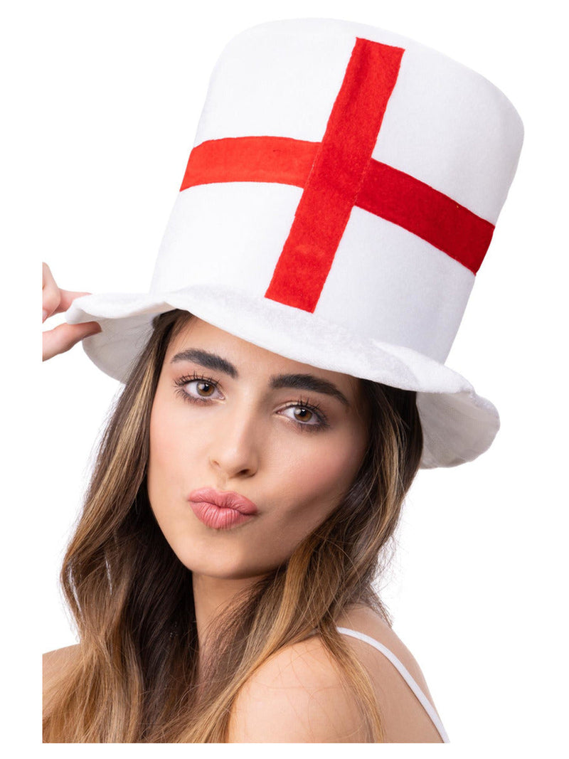 Costumes Australia Deluxe England Flag Top Hat Adult White Red Costume Accessory_1