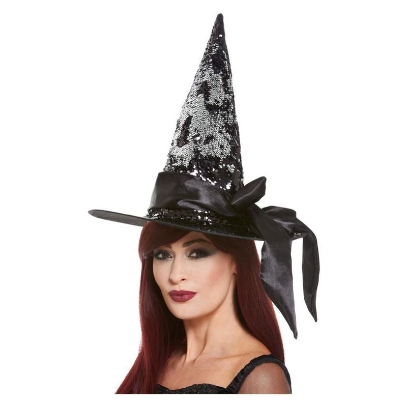 Costumes Australia Deluxe Reversible Sequin Witch Hat Black & Silver_1