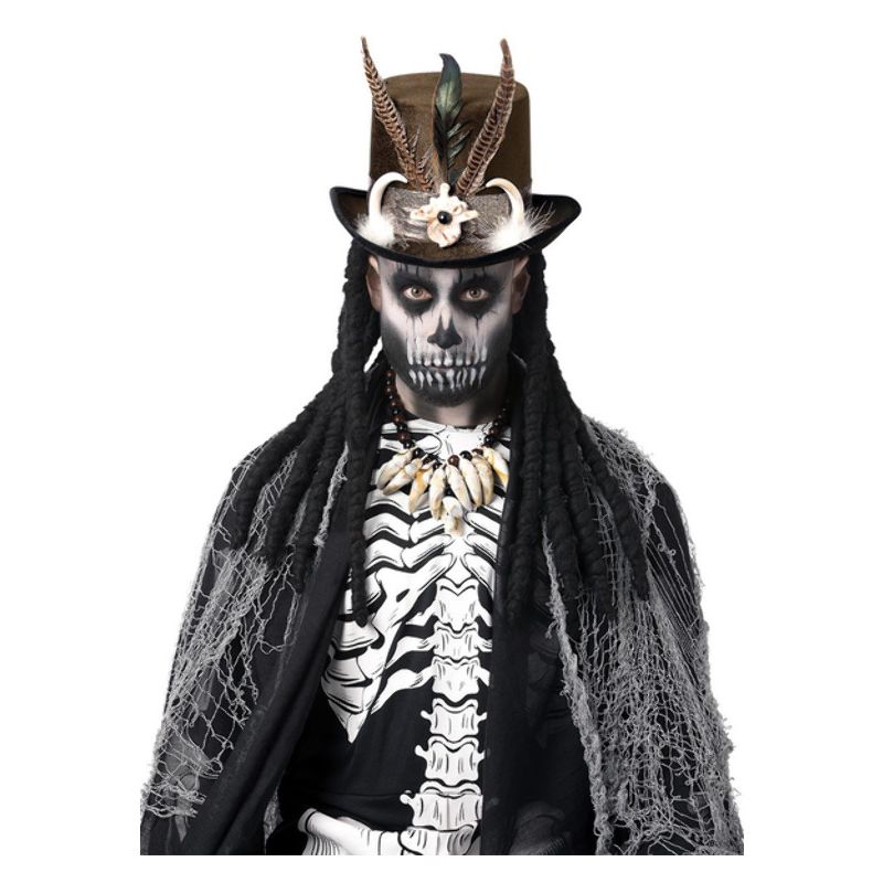 Costumes Australia Deluxe Witch Doctor Top Hat Adult Black Brown Dreadlocks Feathers_1