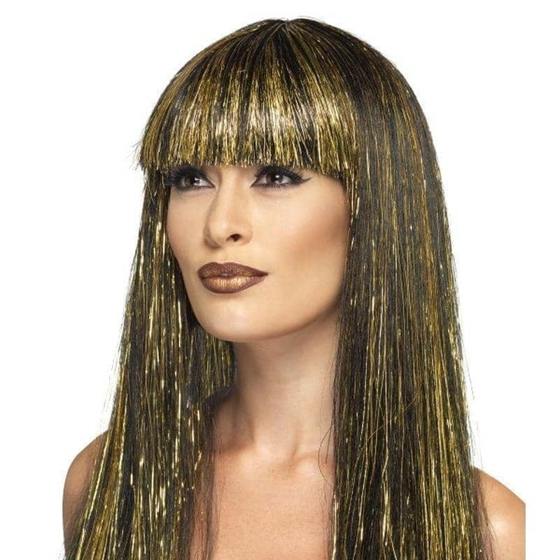 Costumes Australia Egyptian Goddess Wig Adult Black Gold Tinsel_1