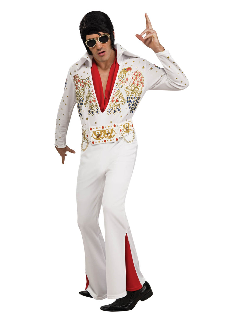 Costumes Australia Elvis White Suit Costume Mens Deluxe Jumpsuit_1