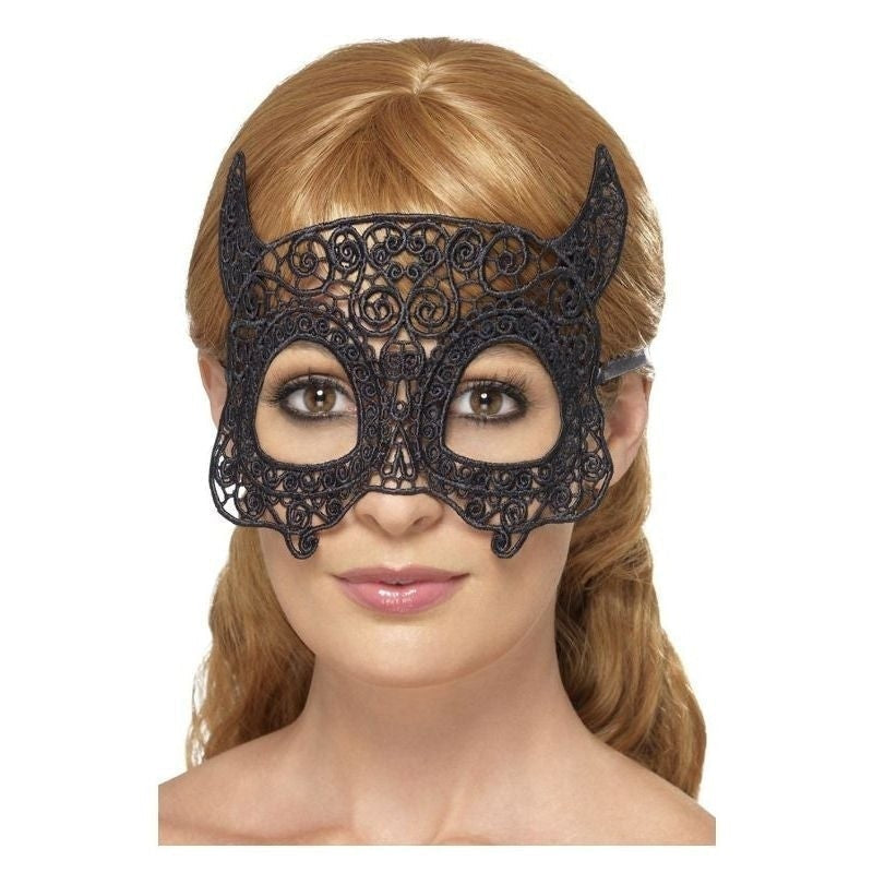 Costumes Australia Size Chart Embroidered Lace Filigree Devil Eyemask Adult Black