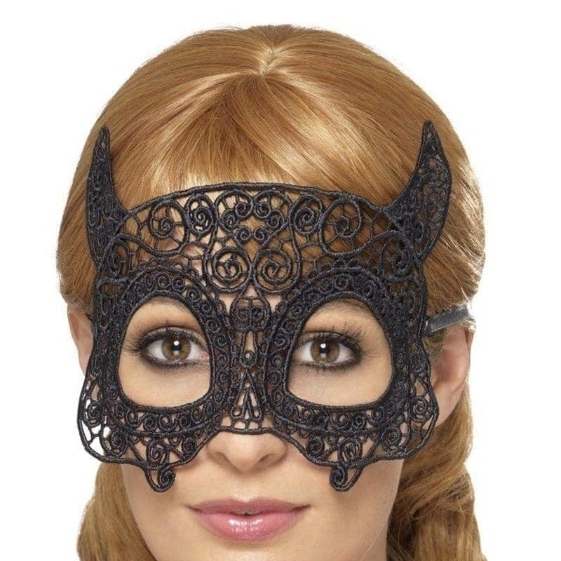 Costumes Australia Embroidered Lace Filigree Devil Eyemask Adult Black_1