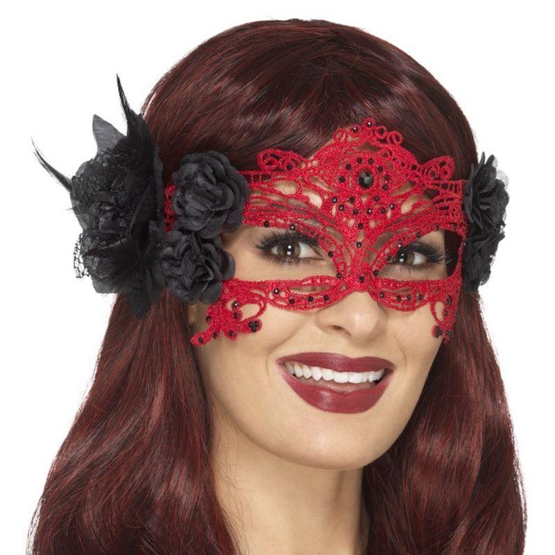 Costumes Australia Embroidered Lace Filigree Devil Eyemask Adult Red Black_1