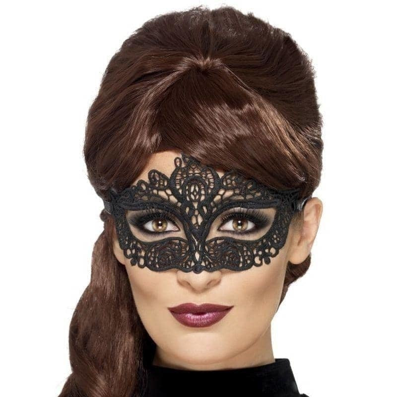 Costumes Australia Embroidered Lace Filigree Eyemask Adult Black_1