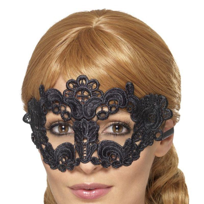 Costumes Australia Embroidered Lace Filigree Floral Eyemask Adult Black_1