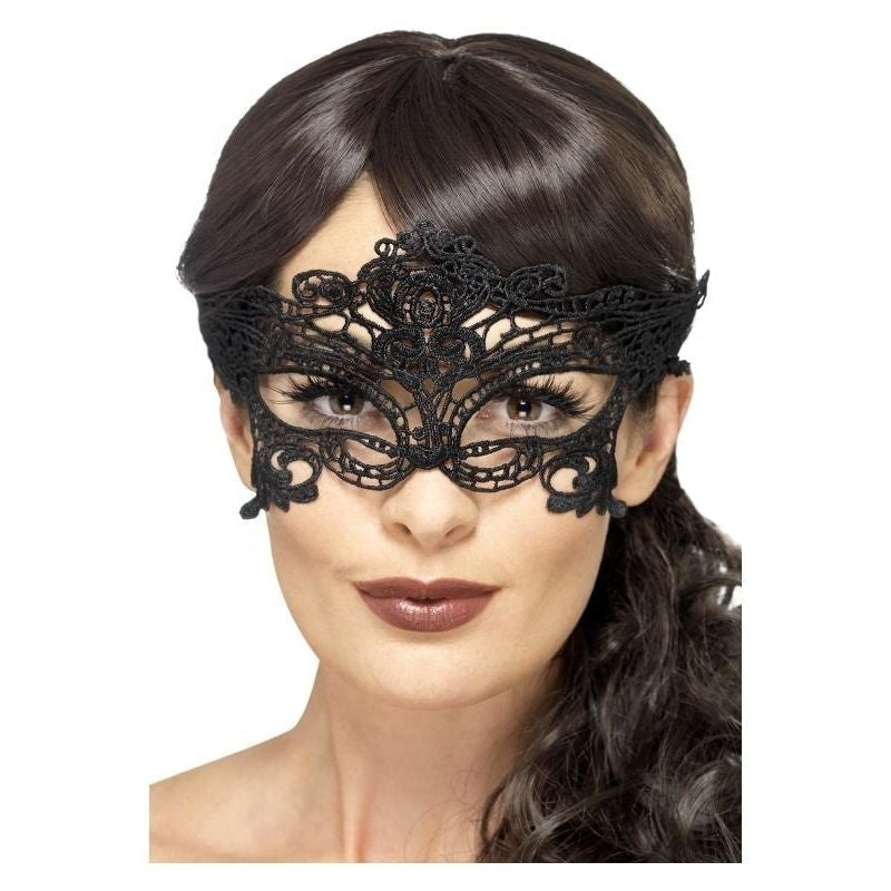 Costumes Australia Size Chart Embroidered Lace Filigree Heart Eyemask Adult Black