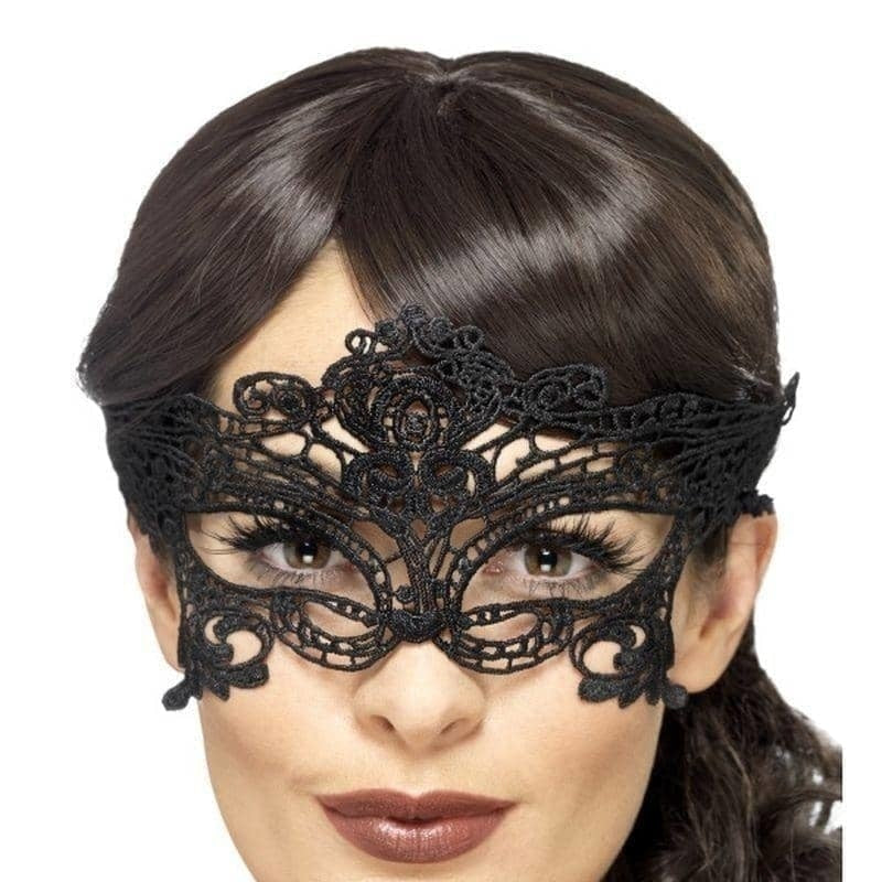 Costumes Australia Embroidered Lace Filigree Heart Eyemask Adult Black_1