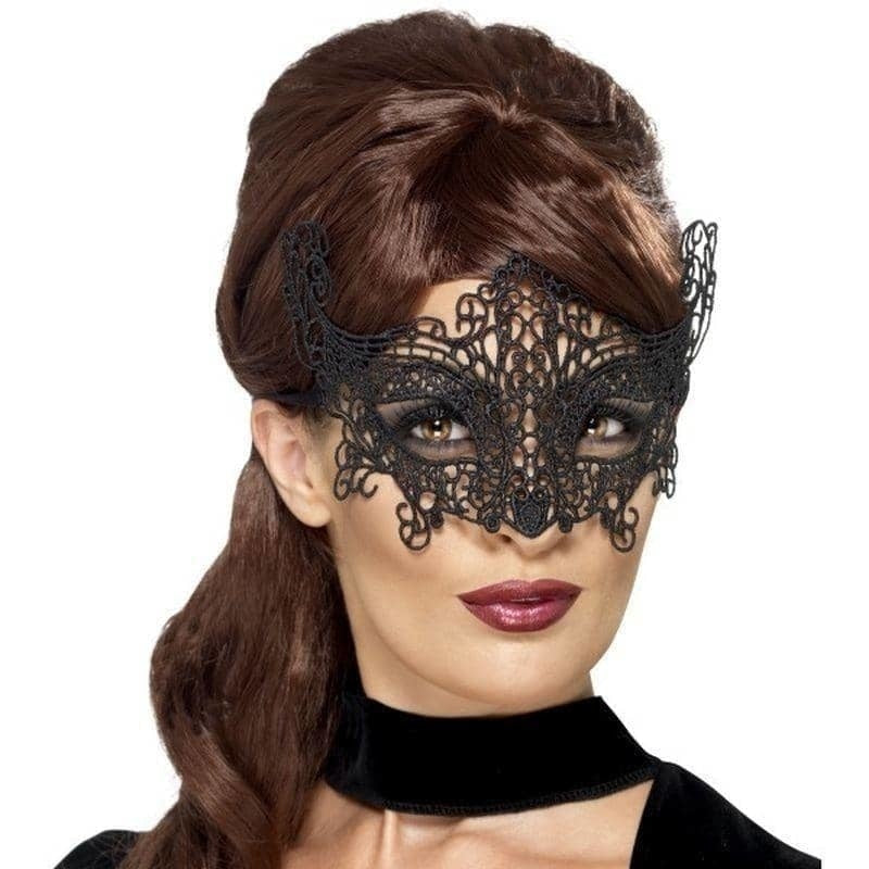 Costumes Australia Embroidered Lace Filigree Swirl Eyemask Adult Black_1