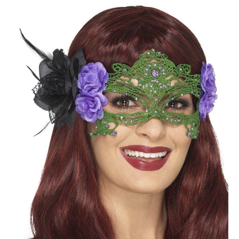 Costumes Australia Embroidered Lace Filigree Witch Eyemask Adult Black Green_1