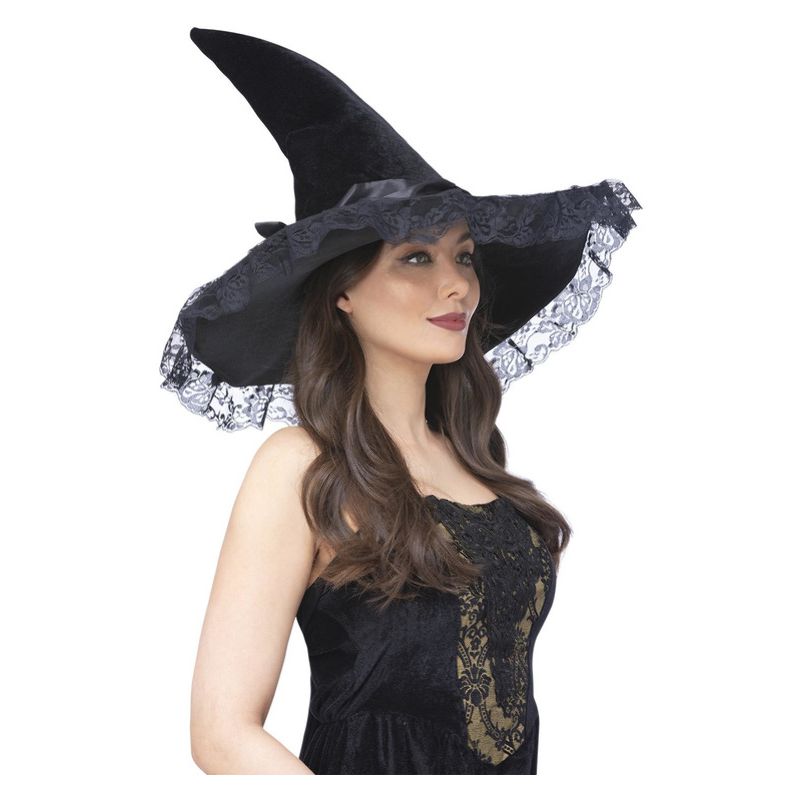 Costumes Australia Enchantress Lace Witch Hat Adult Black_1