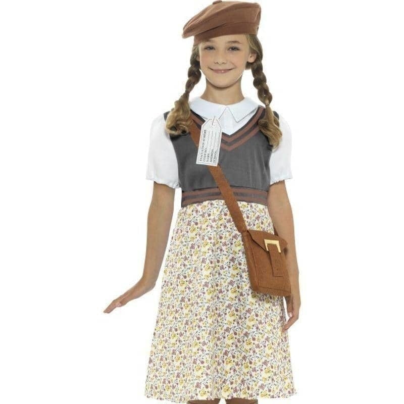 Costumes Australia Evacuee School Girl Costume Kids Grey Dress Hat Bag Name Tag_1