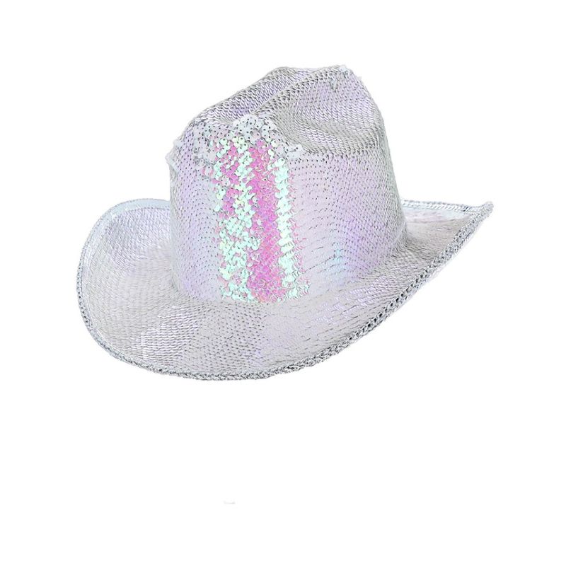 Costumes Australia Fever Deluxe Sequin Cowboy Hat Iridescent White Adult_1