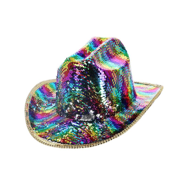 Costumes Australia Fever Deluxe Sequin Cowboy Hat Rainbow Adult_1