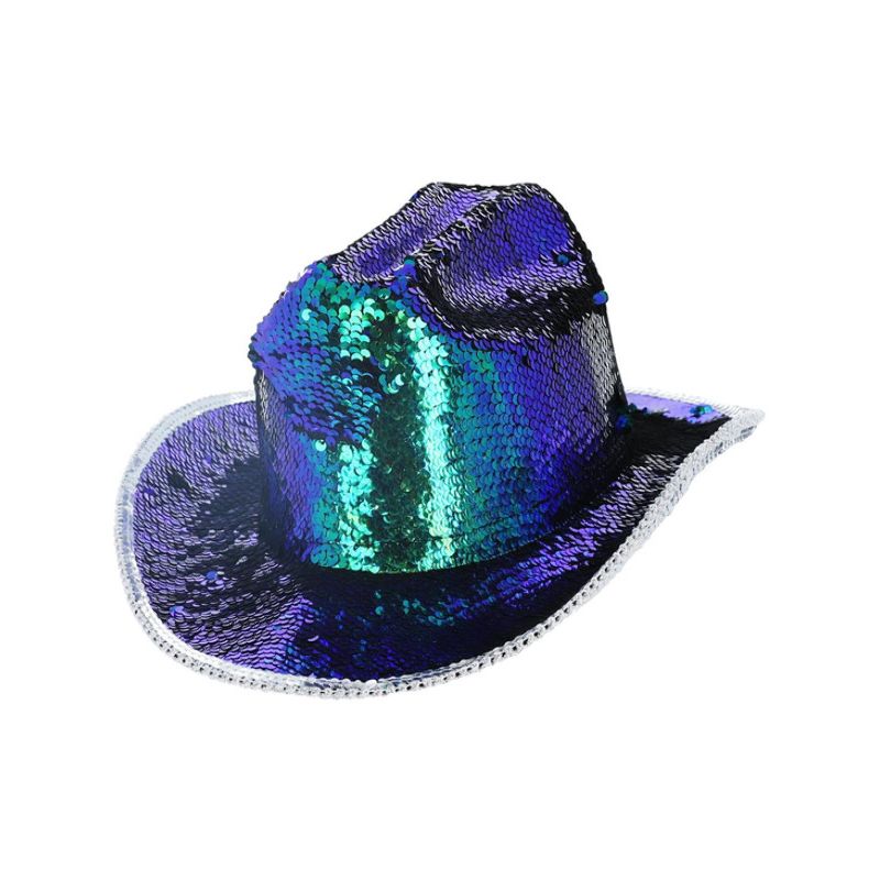 Costumes Australia Fever Deluxe Sequin Cowgirl Hat Iridescent Green Adult_1