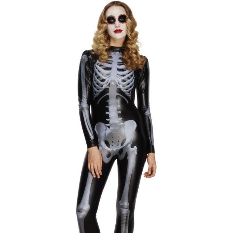 Costumes Australia Fever Miss Whiplash Skeleton Costume Adult Black Catsuit_1