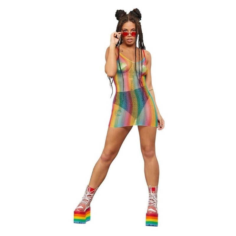 Costumes Australia Fever Rainbow Fishnet Adult Dress_1