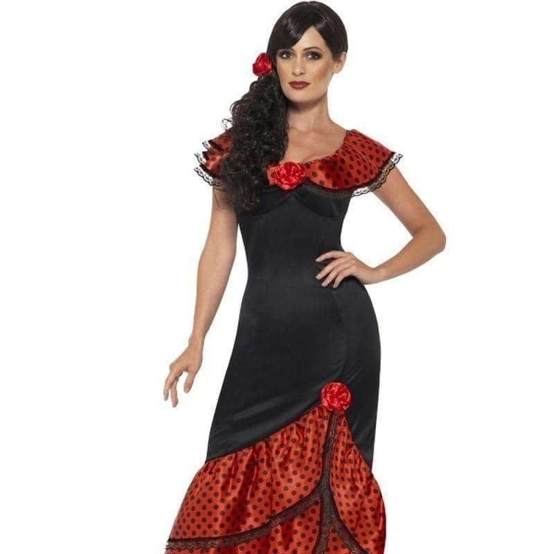 Costumes Australia Flamenco Senorita Costume Adult Black Dress Headpiece_1