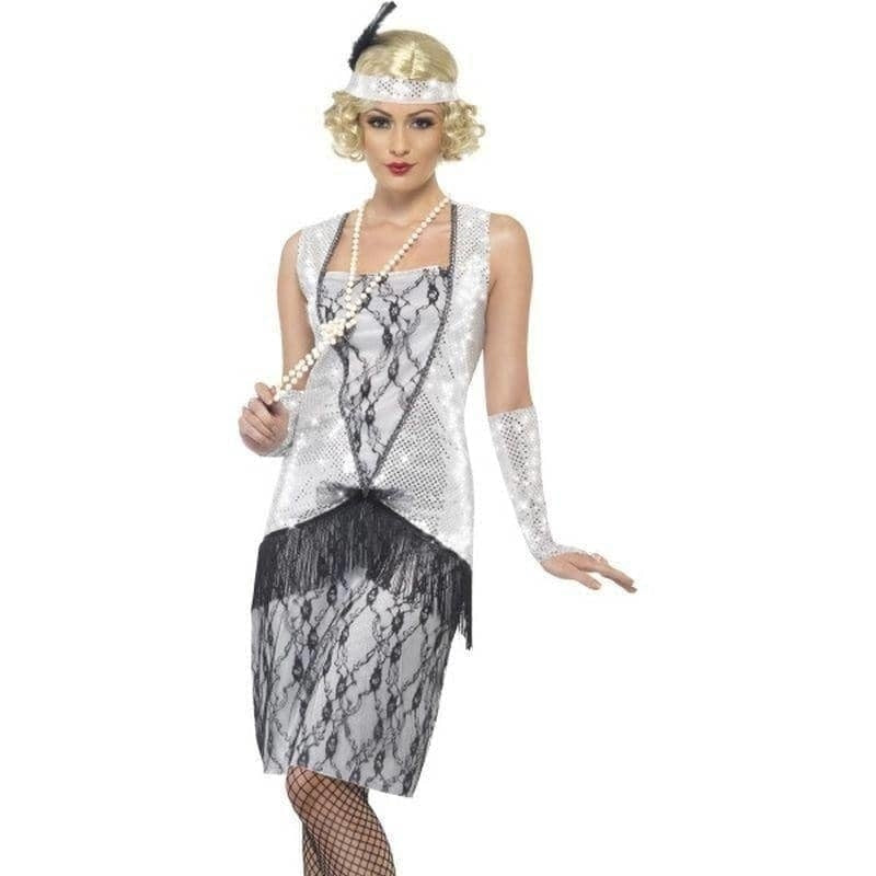 Costumes Australia Flapper Costume Adult Silver Black_1