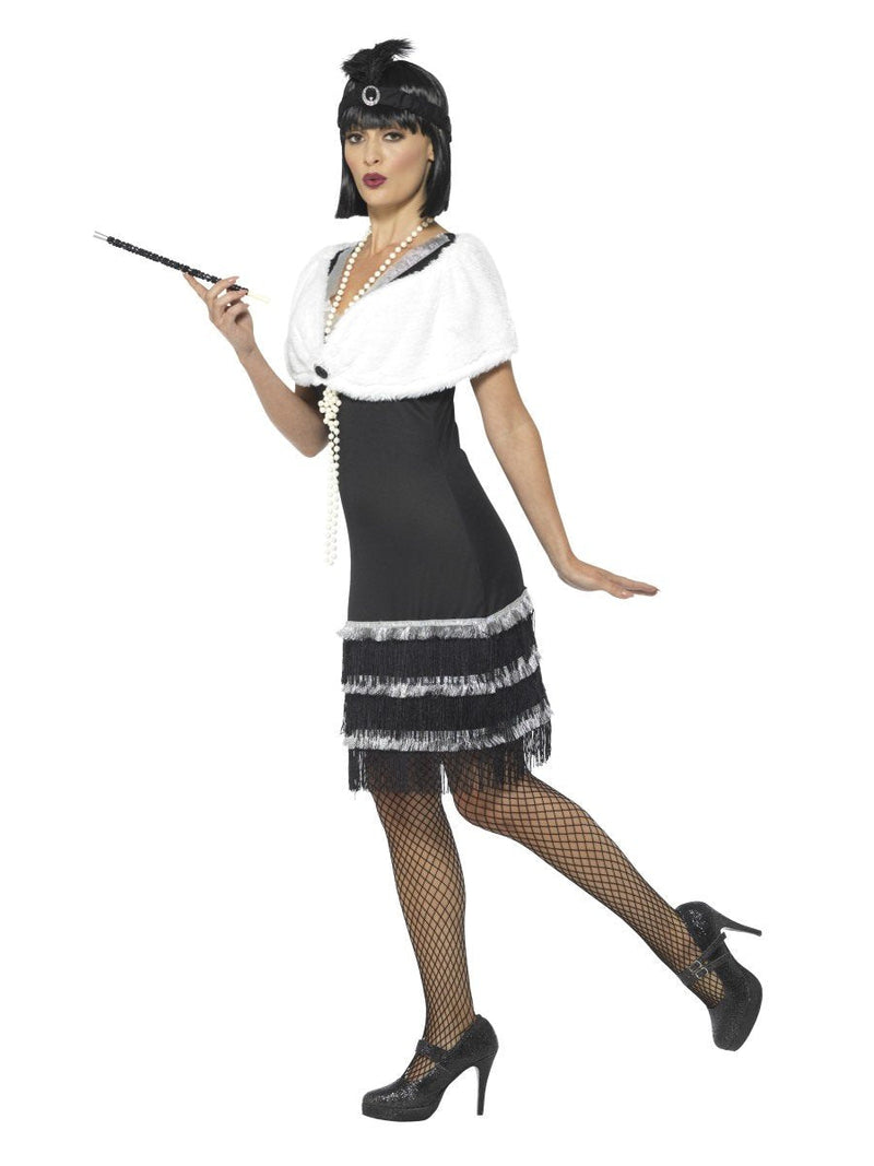 Costumes Australia Flapper Costume Black Dress with Fur Stole_3