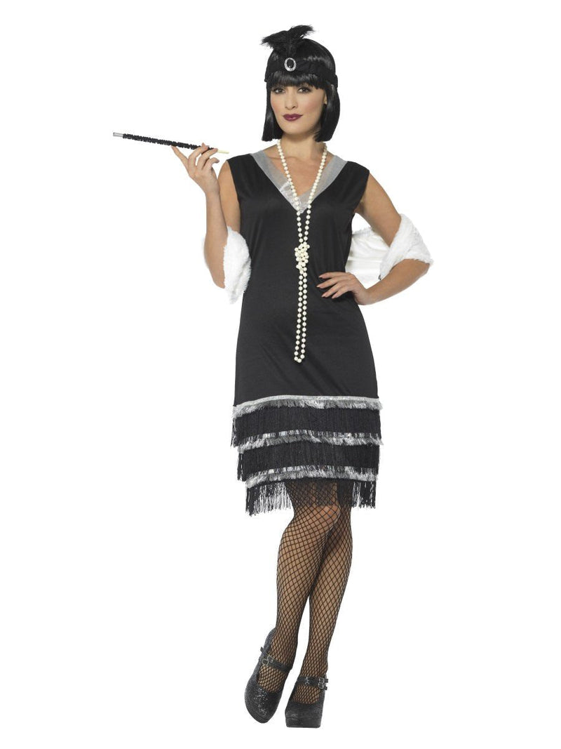 Costumes Australia Flapper Costume Black Dress with Fur Stole_5