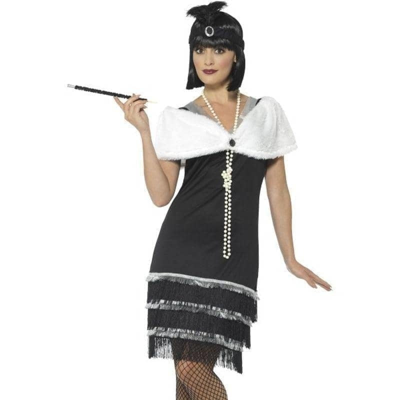 Costumes Australia Flapper Costume Black Dress with Fur Stole_1