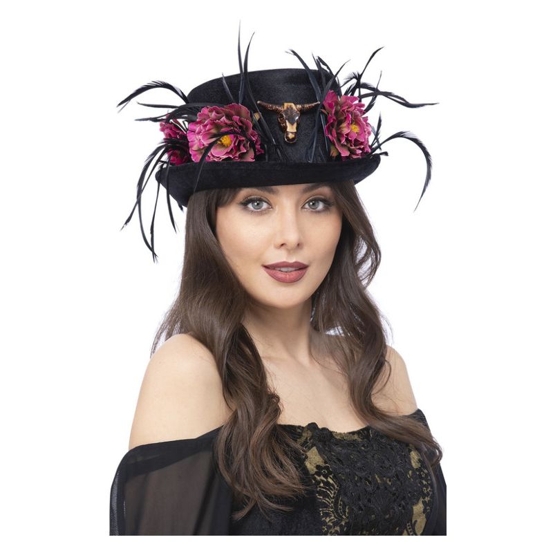 Costumes Australia Floral Horn Top Hat Adult Black Pink_1