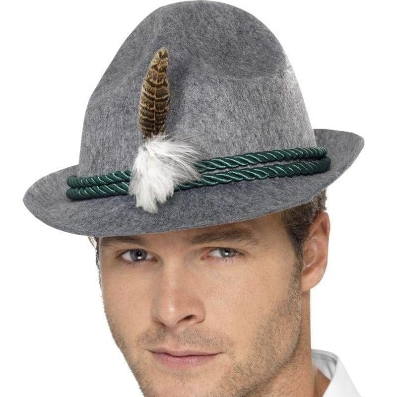 Costumes Australia German Trenker Hat With Feather Adult Grey_1