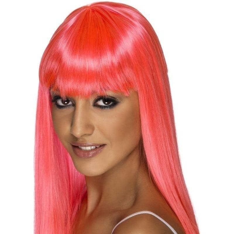 Costumes Australia Glamourama Wig Adult Pink Long with Fringe_1