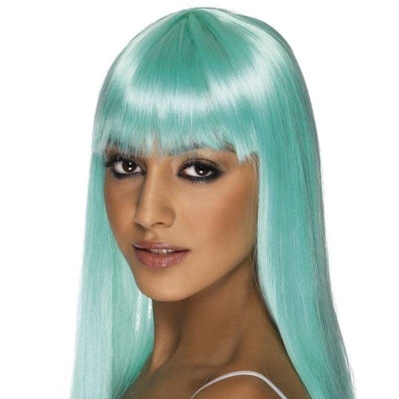 Costumes Australia Glamourama Wig Neon Aqua Long with Fringe_1