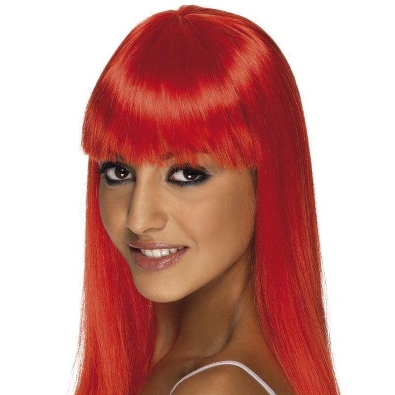 Costumes Australia Glamourama Wig Neon Red Long with Fringe_1