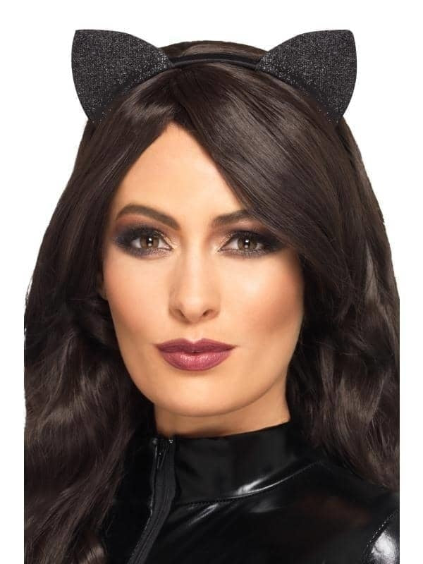 Costumes Australia Glitter Vinyl Cat Ears Adult Black_1