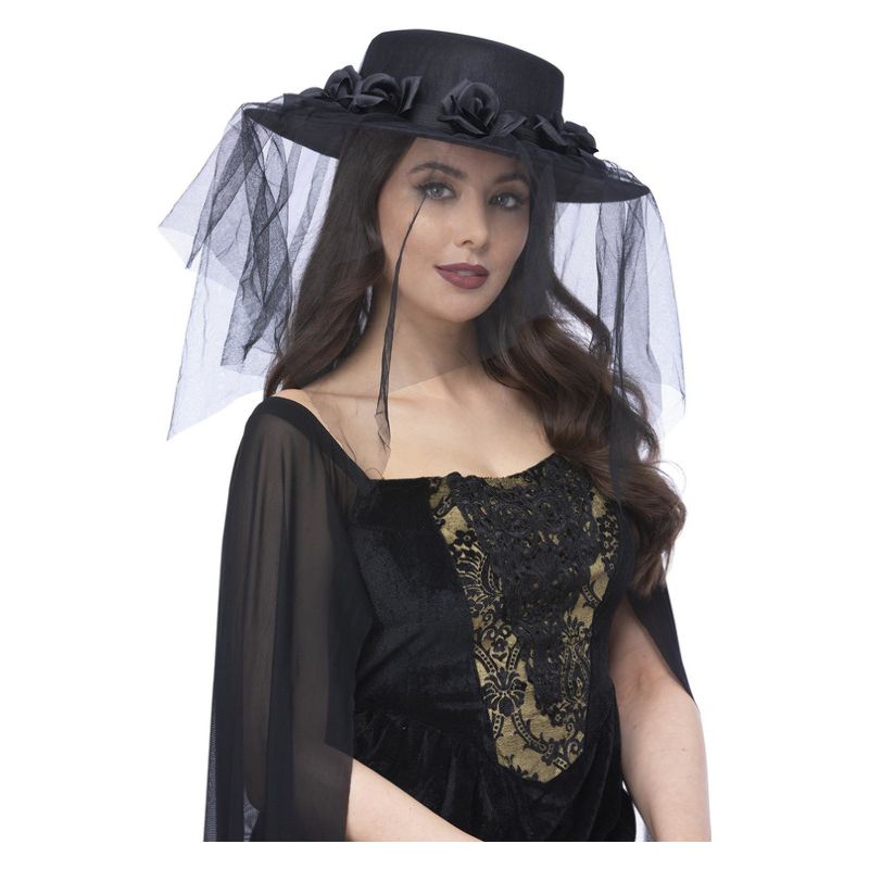 Costumes Australia Gothic Black Widow Funeral Hat Adult_1