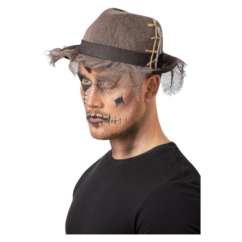 Costumes Australia Gothic Distressed Linen Style Trilby Hat Grey Adult_1