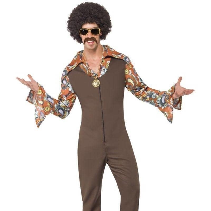 Costumes Australia Groovy Boogie Costume Adult Brown Jumpsuit Attached Shirt_1