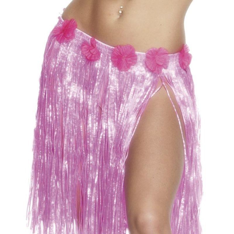 Costumes Australia Hawaiian Hula Skirt Adult Neon Pink With Flowers 46cm_1