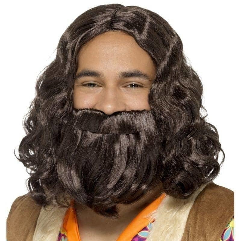 Costumes Australia Hippie Jesus Wig & Beard Set Adult Brown_1