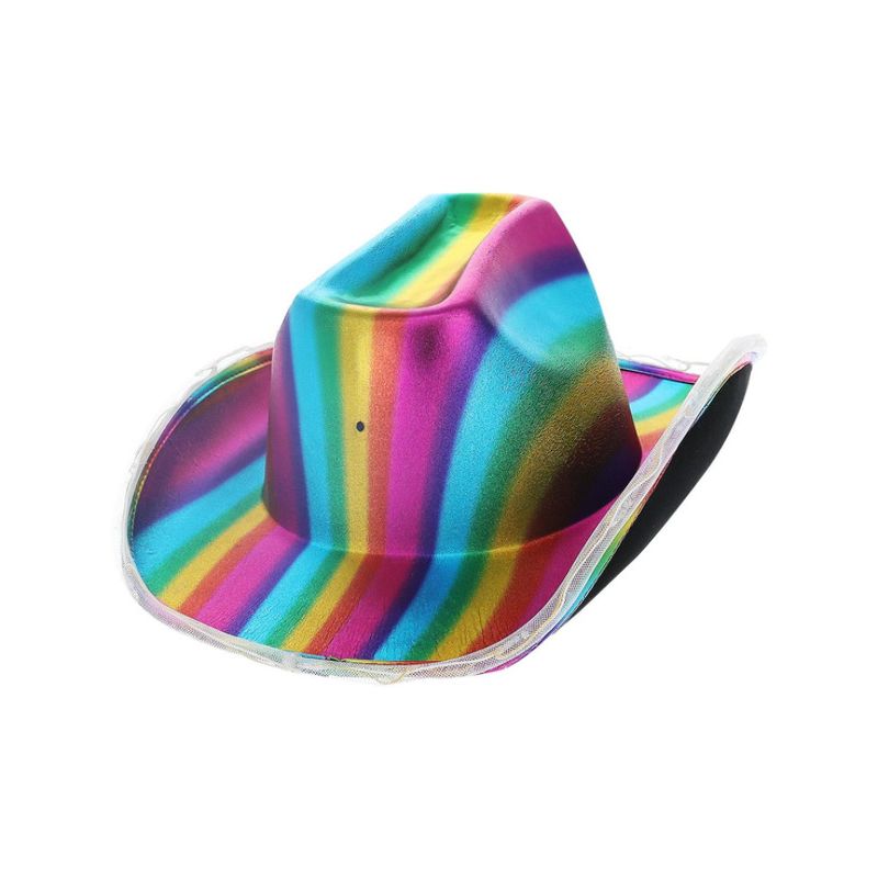 Costumes Australia LED Light Up Metallic Cowboy Hat Rainbow Adult_1