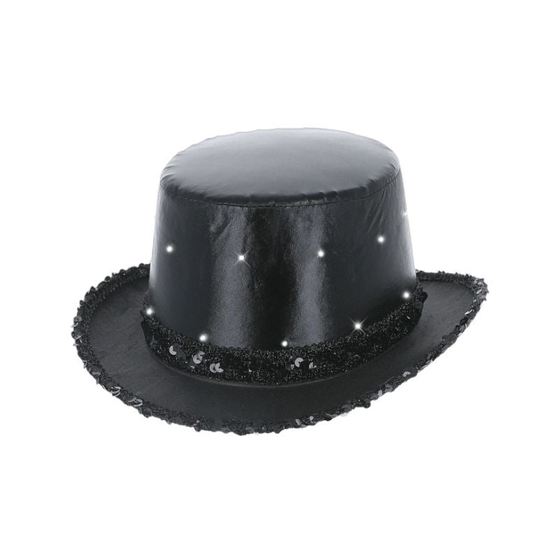 Costumes Australia LED Light Up Metallic Top Hat Black Adult_1