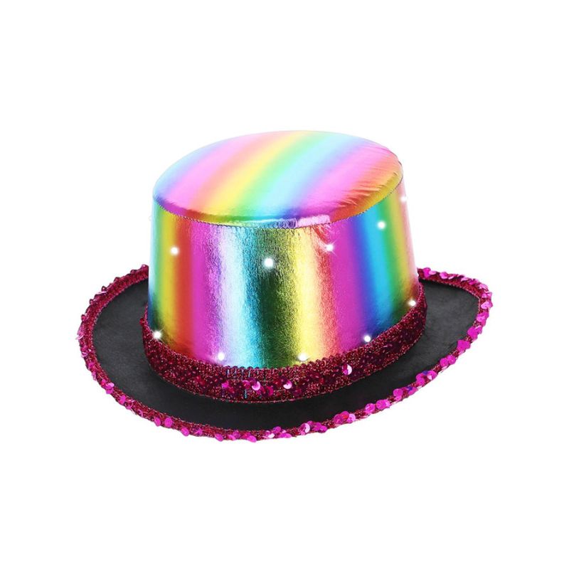 Costumes Australia LED Light Up Metallic Top Hat Rainbow Adult_1