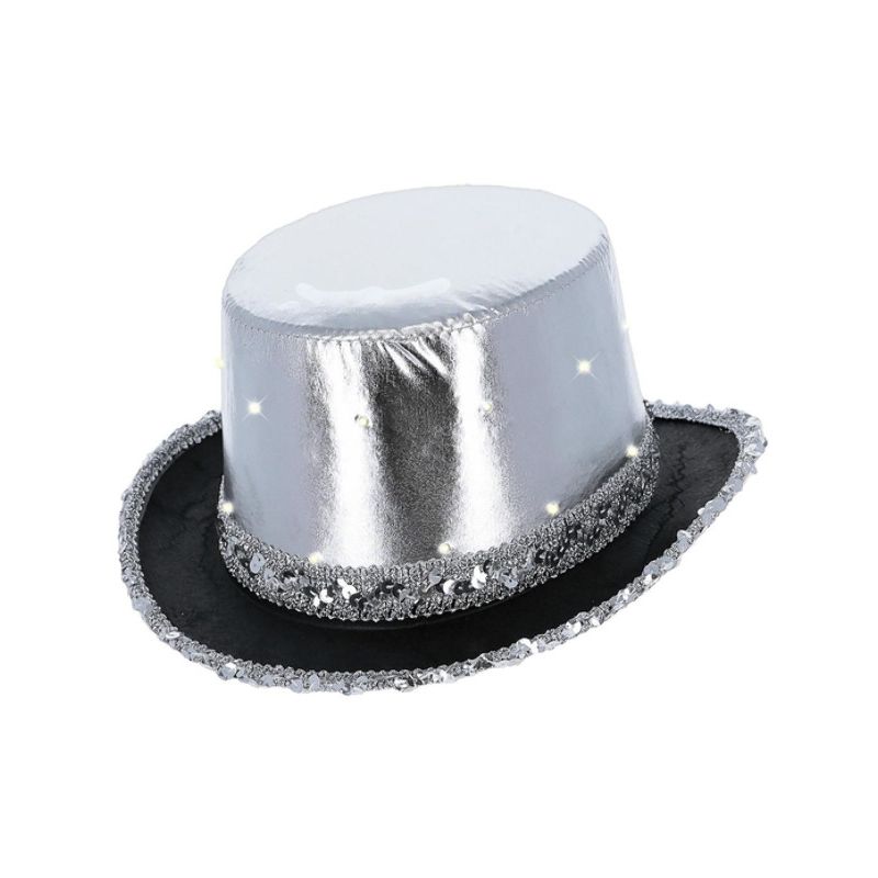 Costumes Australia LED Light Up Metallic Top Hat Silver Adult_1