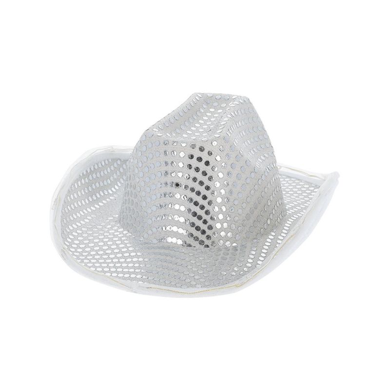 Costumes Australia LED Light Up Sequin Cowboy Hat Silver Adult_1