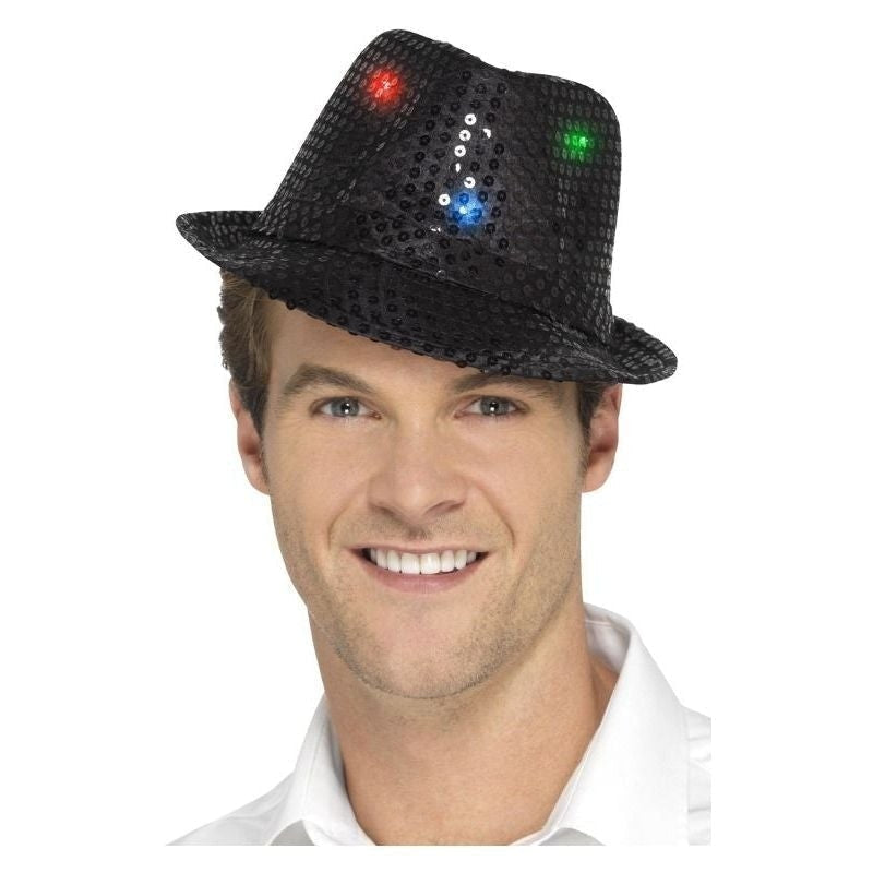 Costumes Australia Size Chart Light Up Sequin Trilby Hat Adult Black