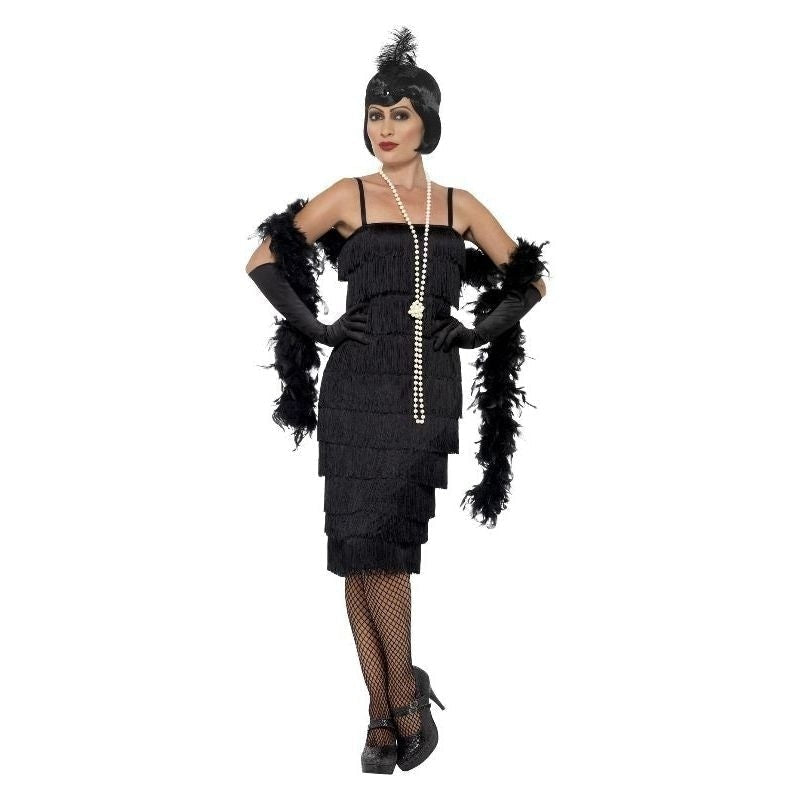 Costumes Australia Long Black Flapper Costume Adult Dress Gloves Headband_2