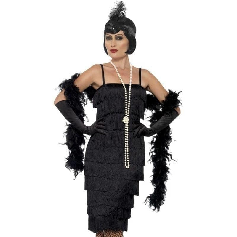 Costumes Australia Long Black Flapper Costume Adult Dress Gloves Headband_1