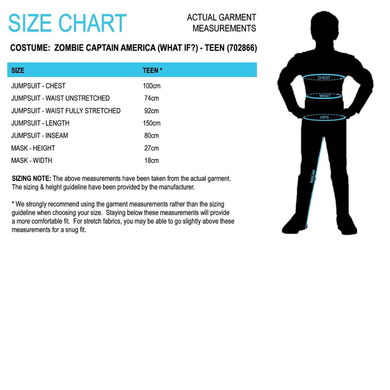 Costumes Australia Size Chart Marvel What If Teen Zombie Captain America Costume