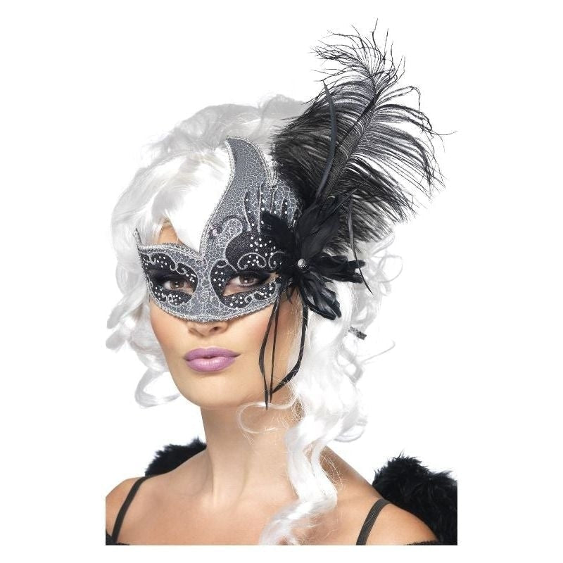 Costumes Australia Size Chart Masquerade Dark Angel Eyemask Adult Silver Black Tie Sides Feathers