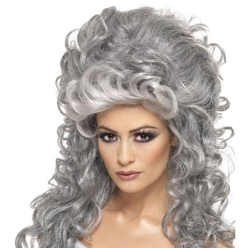 Costumes Australia Medeia Witch Beehive Wig Adult Grey Long Curly Beehive Top_1